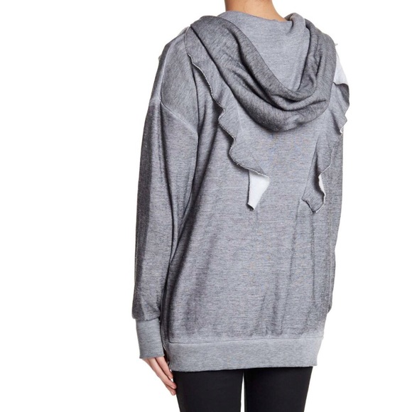 Wildfox Minka Burnout Ruffle Hoodie Grey XS New - Picture 3 of 8